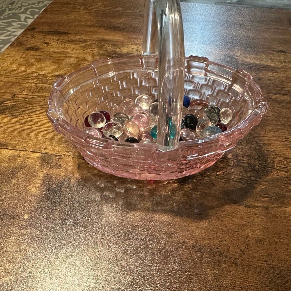 Pink Glass Basket with Clear Handle - Home Accents